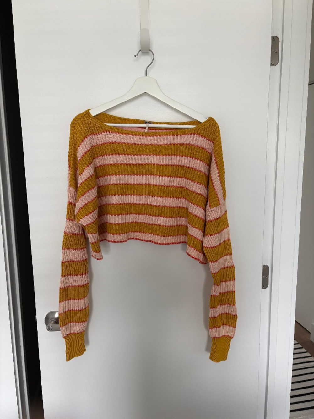 Free People Cropped Sweater NWOT, Pink and Mustard Striped, Size XS